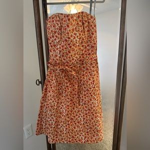 Orange Floral Strapless Dress